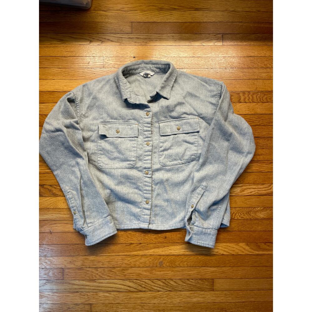 L.L. Bean Women's Signature Heritage Textured Flannel Shirt Cropped Small Gray
